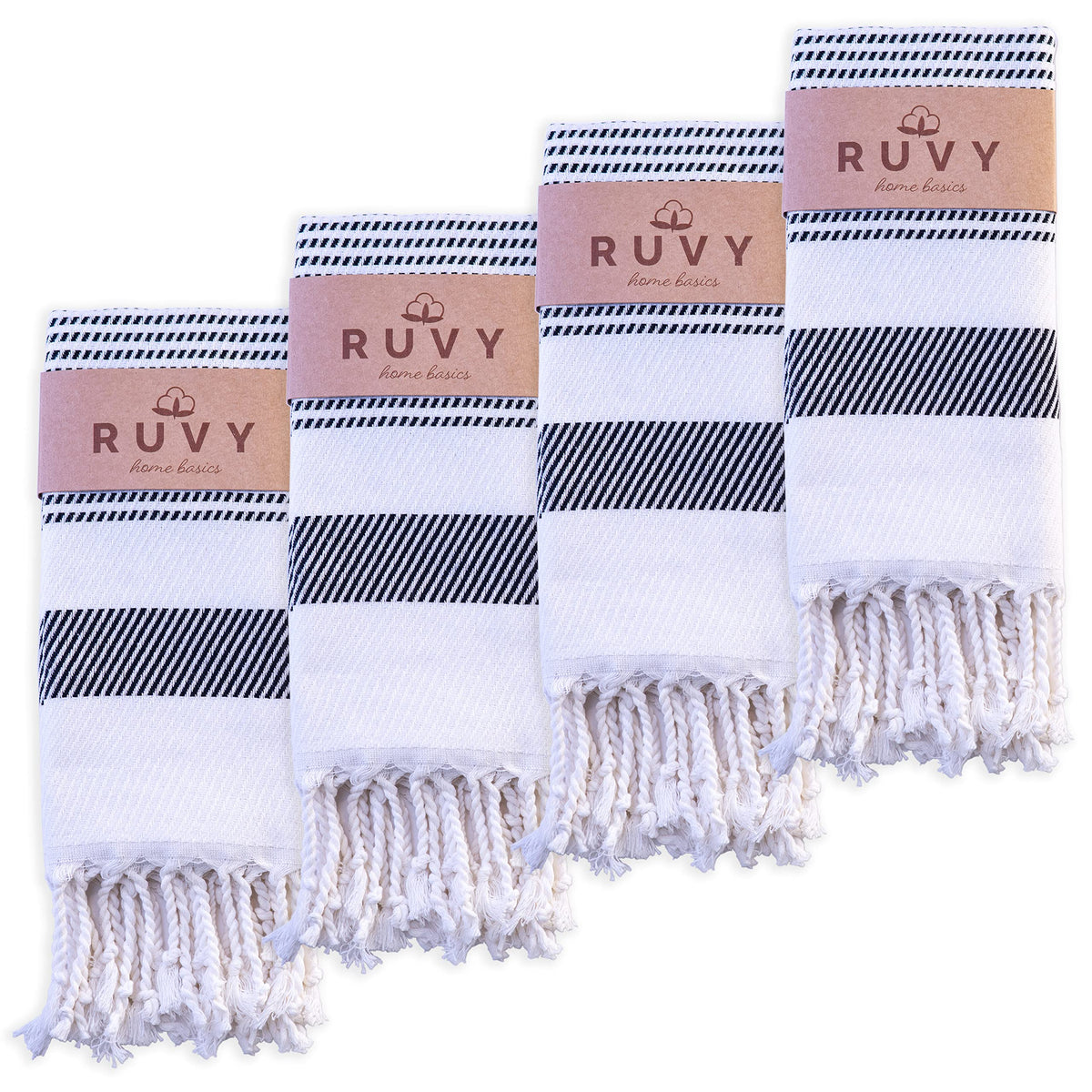Ruvy Home Basics Turkish Hand Towels for Bathroom Set of 2 | 18"x40", Cotton | Decorative Towel for Bathroom, Kitchen, Dishcloth, Tea, Yoga, Face, Gym - Beige