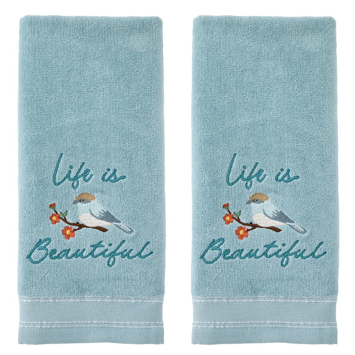 SKL Home Floral Hand Towel Set-2pc, 100% Cotton Jacquard, Gray