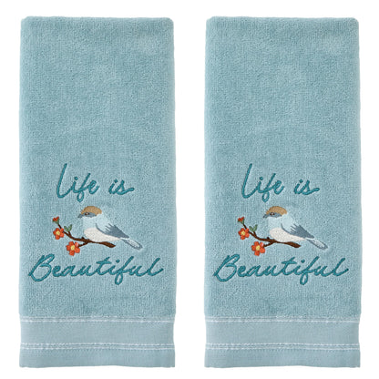 SKL Home Floral Hand Towel Set-2pc, 100% Cotton Jacquard, Gray