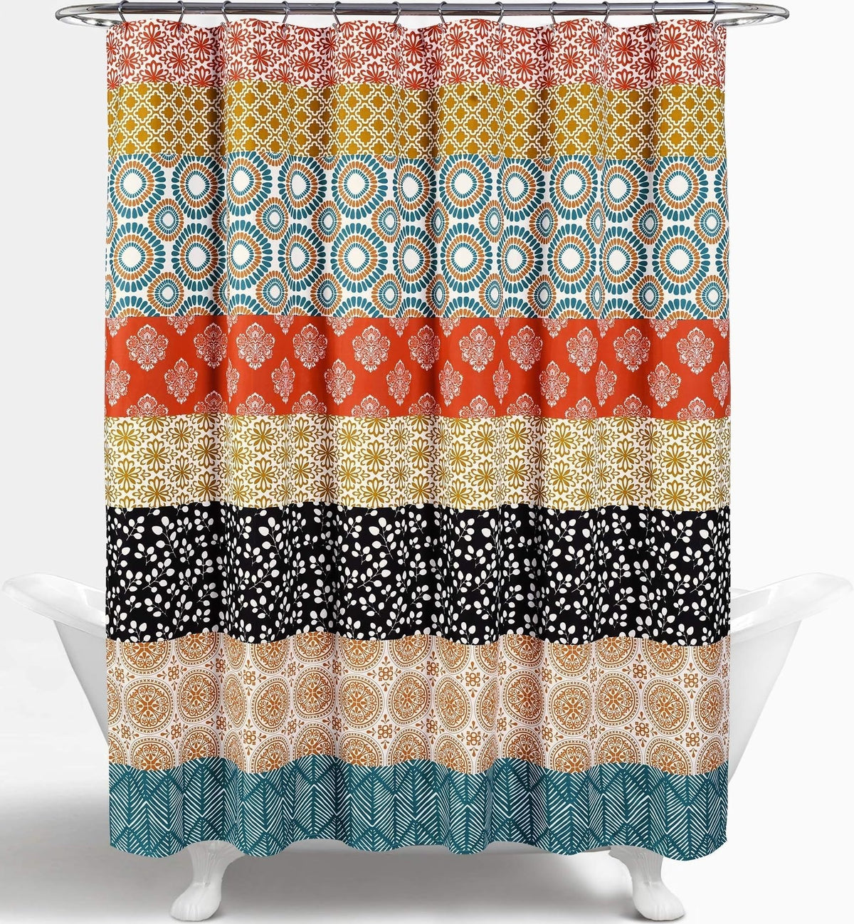 Lush Decor Bohemian Stripe Shower Curtain, 72" W x 72" L, Fuchsia & Orange - Bathroom Curtain - Striped Shower Curtain - Boho Decor - Fabric Shower Curtains