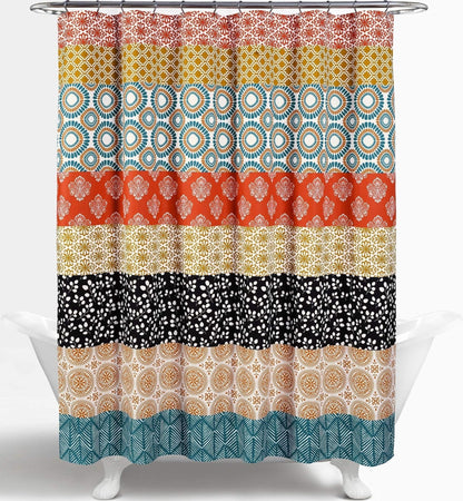 Lush Decor Bohemian Stripe Shower Curtain, 72" W x 72" L, Fuchsia & Orange - Bathroom Curtain - Striped Shower Curtain - Boho Decor - Fabric Shower Curtains
