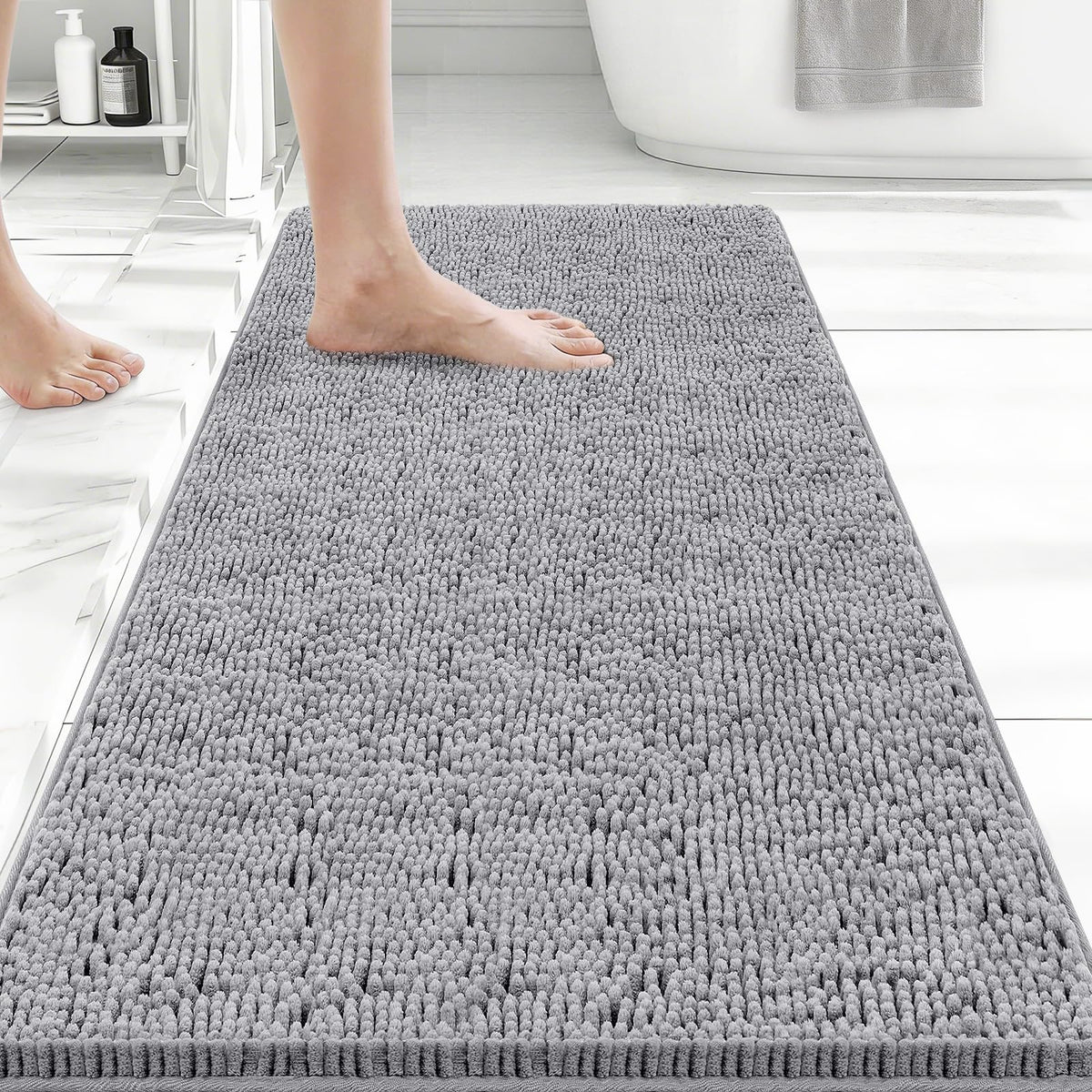 Bcoimo Bath Rug Mat,Sage Chenille High Absorbent Long Bathroom Runner Rugs