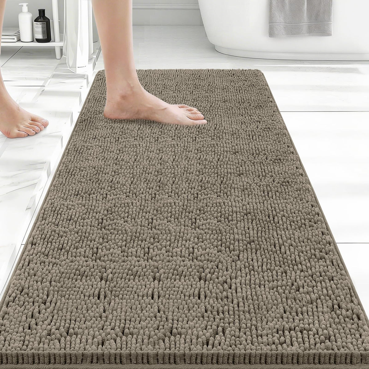 Bcoimo Bath Rug Mat,Sage Chenille High Absorbent Long Bathroom Runner Rugs