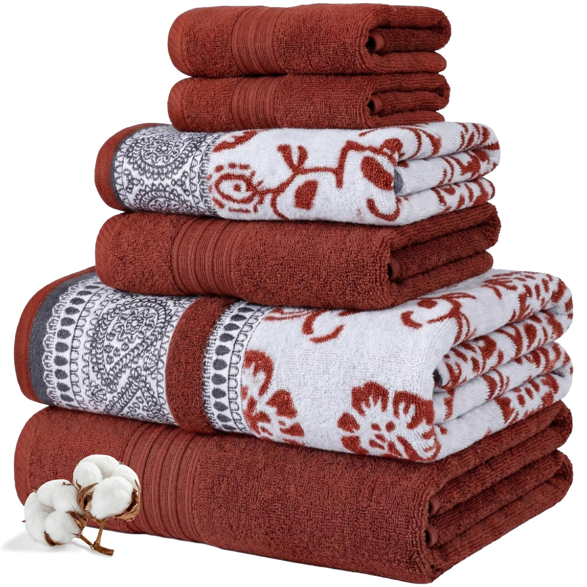 Modern Threads 6 Piece Bath Towel Set – Bathroom Set with 2 Bath Towels, 2 Hand Towels, and 2 Wash Cloths – 100% Cotton, Super Absorbent & Extra Soft – Reversible Floral Trail (Navy)