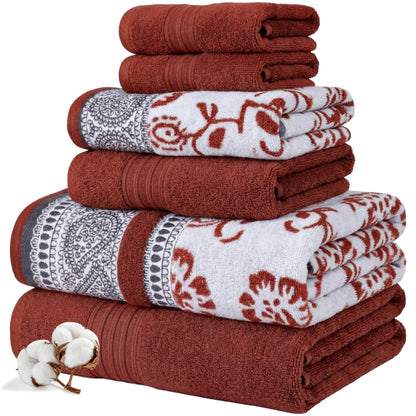 Modern Threads 6 Piece Bath Towel Set – Bathroom Set with 2 Bath Towels, 2 Hand Towels, and 2 Wash Cloths – 100% Cotton, Super Absorbent & Extra Soft – Reversible Floral Trail (Navy)