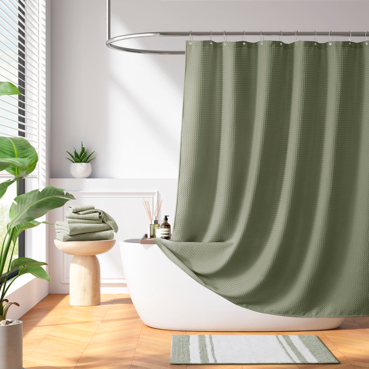 Madison Park Arbor Waffle Shower Curtain for Bathroom, 72 x 72, Beige