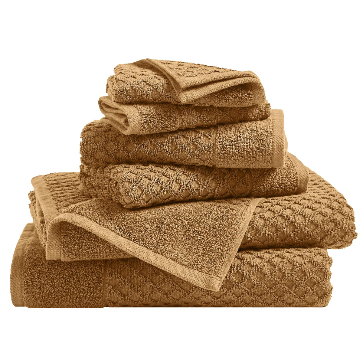 Great Bay Home Bath Towels - 100% Cotton 6 Piece Towel Set - Diamond Waffle Weave - Absorbent, Durable, Quick-Dry Towels for Bathroom (Copper)