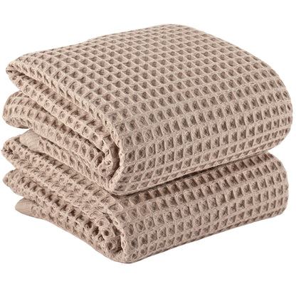 PÜSKÜL Natural 100% Turkish Cotton Waffle Hand and Kitchen Towels Set of 3