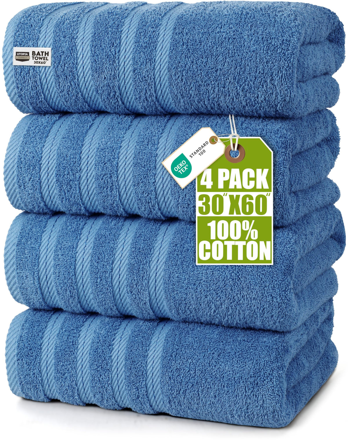 Utopia Towels 4 Pack XL Bath Towels, 30x60 in, Cotton, Grey