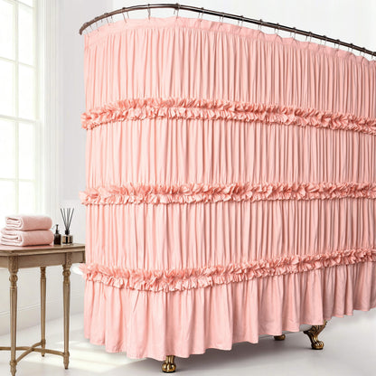 Homechoice Decor Peach Ruffle Shower Curtain for Master Bathroom