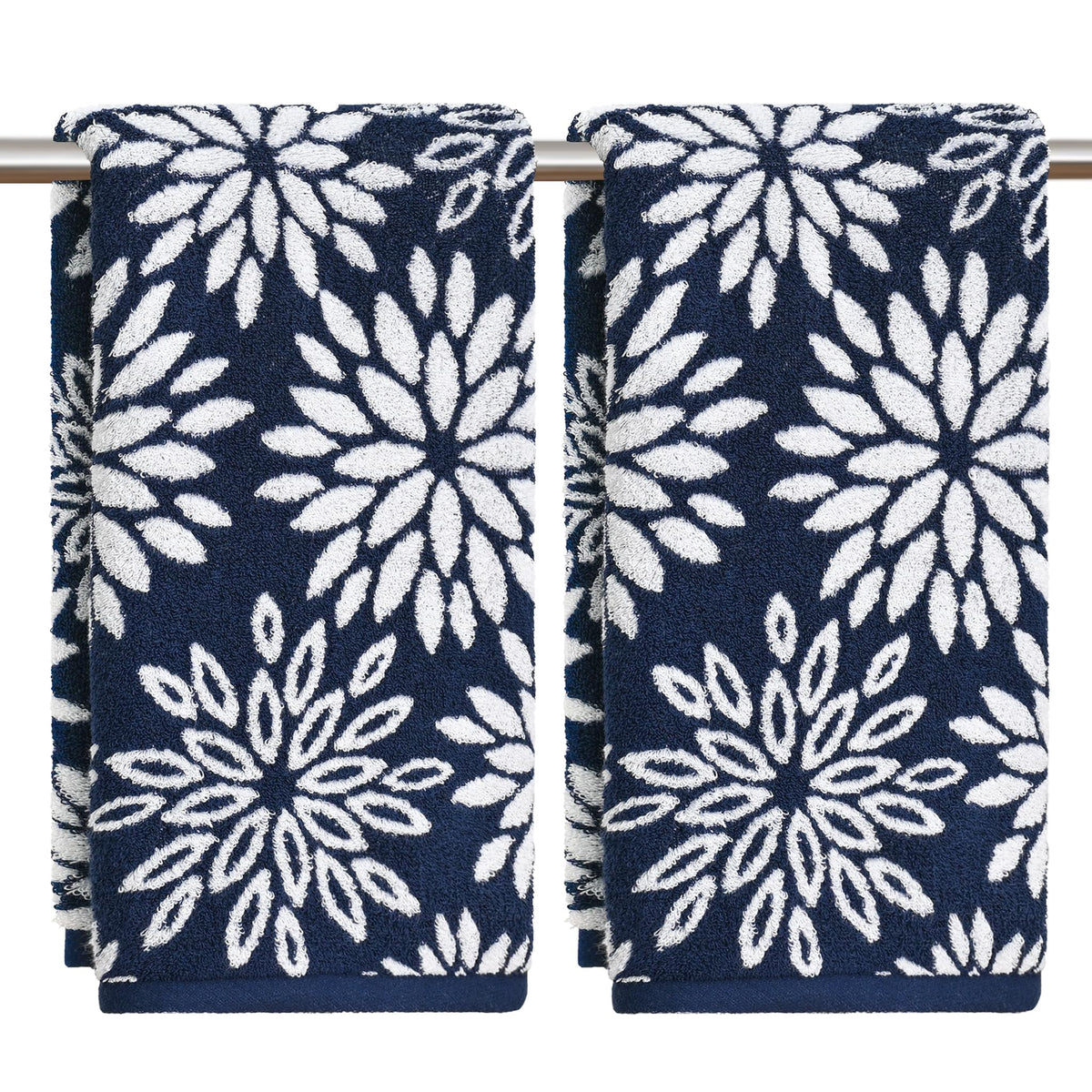 Artoid Mode 2 Pcs Beige Olive Green Dahlia Floral Jacquard Hand Towels for Bathroom, Cotton Soft Absorbent Bathroom Decor Towels, 13.7 x 29.5 Inch