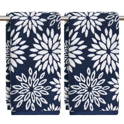 Artoid Mode 2 Pcs Beige Olive Green Dahlia Floral Jacquard Hand Towels for Bathroom, Cotton Soft Absorbent Bathroom Decor Towels, 13.7 x 29.5 Inch