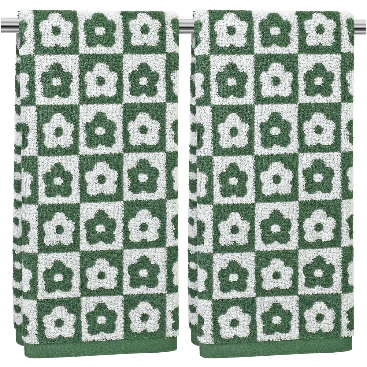 Jacquotha Pink Checkered Floral Hand Towels