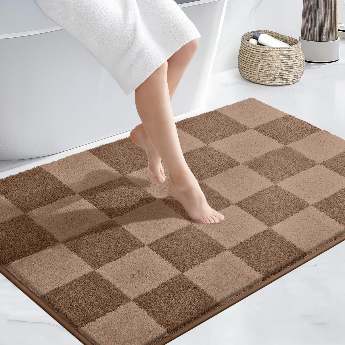 PURRUGS Bathroom Rug Non-Slip Machine Washable 24" x 36", Super Absorbent and Quick-Dry Bath Mat, Extra Soft and Plush Bath Rug for Shower, Bathtub and Sink, Grayish Brown & Coffee