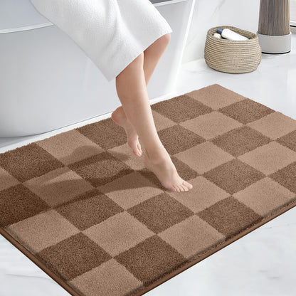 PURRUGS Bathroom Rug Non-Slip Machine Washable 24" x 36", Super Absorbent and Quick-Dry Bath Mat, Extra Soft and Plush Bath Rug for Shower, Bathtub and Sink, Grayish Brown & Coffee