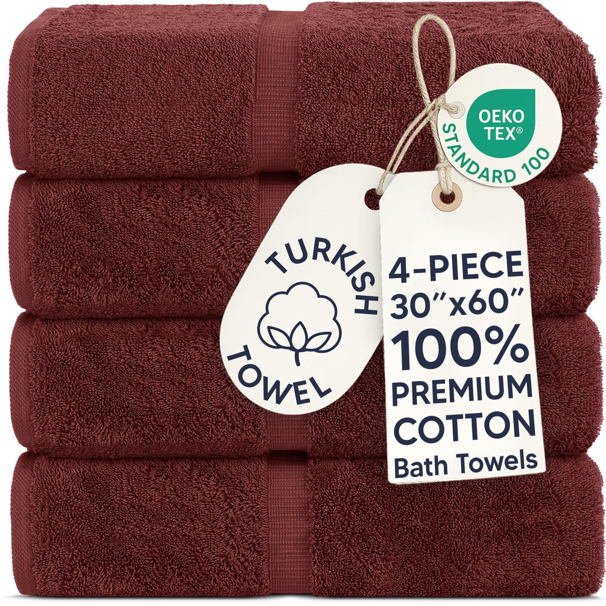 Chakir Turkish Linens 100% Cotton 4-Pack Bath Towels 27x54, Gray