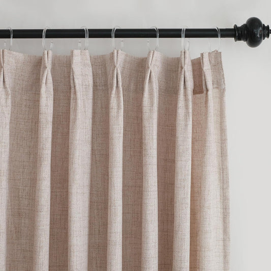 HIG Camel Linen-Like Pinch Pleated Shower Curtain, 72 Inch Wide, Fabric Bathroom Curtain with Memory Shape, Modern Neutral Solid Color, Machine Washable Privacy Cloth Curtain for All Season Use