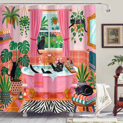 Accnicc Cute Cat Shower Curtain Funny Fun Cool Cats Monet Shower Curtains for Bathroom Water Lilies Waterproof Fabric Bath Curtain Decor 72 X 72 Inch