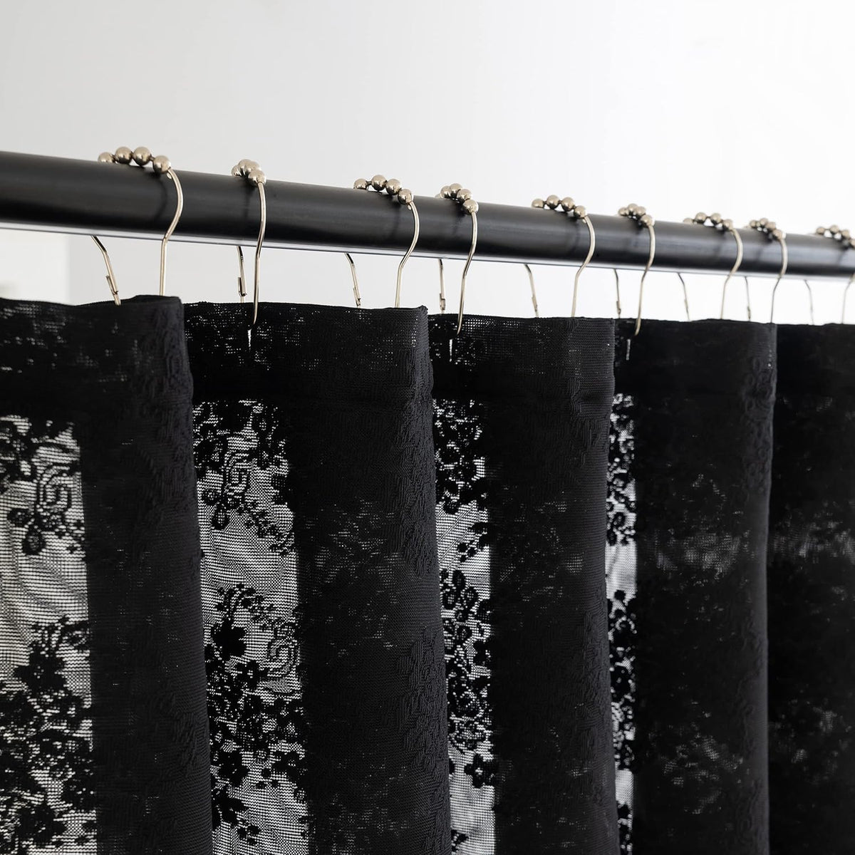 TUDECO Black Lace Shower Curtain with Valance, Gothic Style, 72 x 72 Inch
