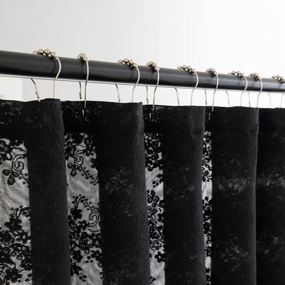 TUDECO Black Lace Shower Curtain with Valance, Gothic Style, 72 x 72 Inch