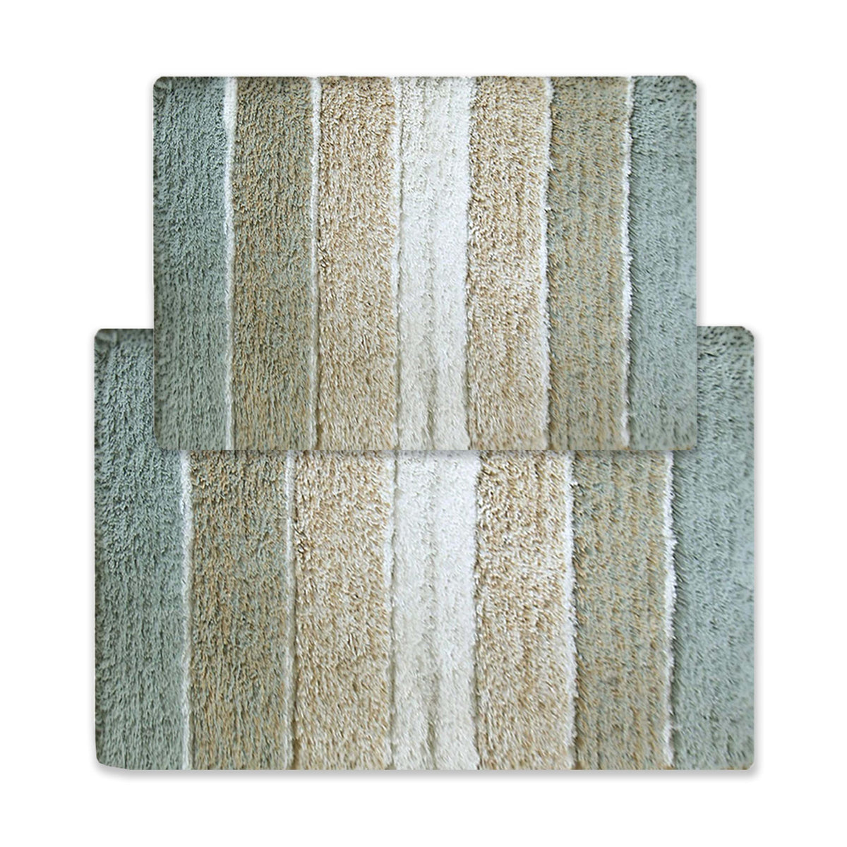 Chardin home Cordural Stripes Bath Mat, Set of 2 Bath Rugs (17 Inches x24 Inches & 21 Inches x34 Inches) | Non Slip Bathroom Rug, Machine Washable, Plush, Highly Absorbent | Bluish Gray- Beige