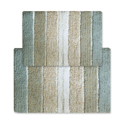 Chardin home Cordural Stripes Bath Mat, Set of 2 Bath Rugs (17 Inches x24 Inches & 21 Inches x34 Inches) | Non Slip Bathroom Rug, Machine Washable, Plush, Highly Absorbent | Bluish Gray- Beige