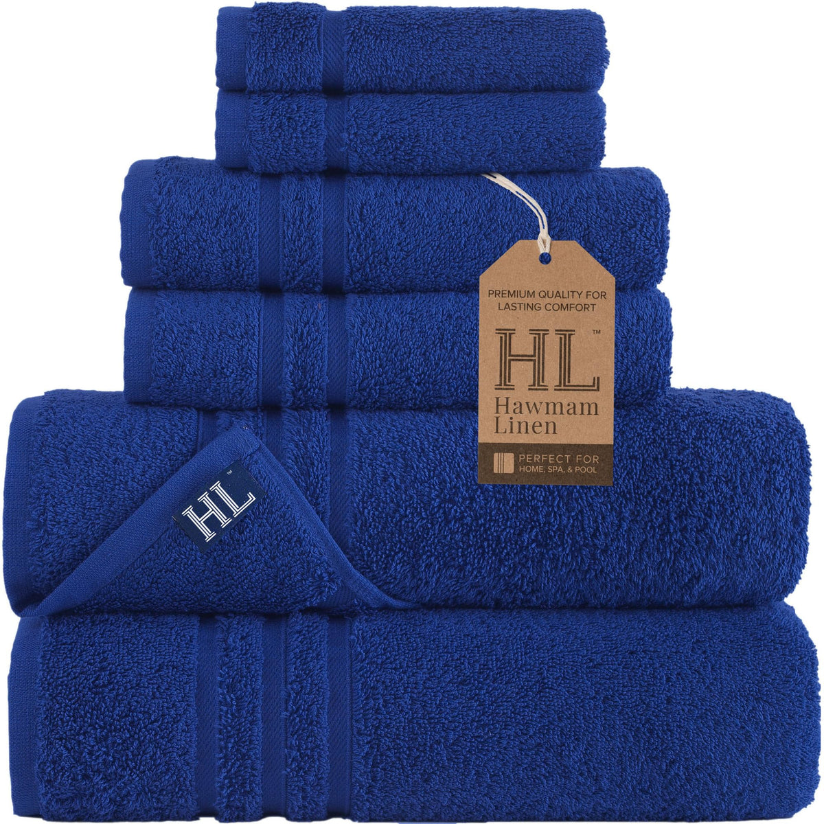 Hawmam Linen Cream 6 Piece Bath Towels Set for Bathroom Original Turkish Cotton Soft, Absorbent and Premium 2 Bath Towels, 2 Hand Towels, 2 Washcloths (Sea Salt)