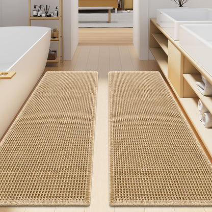 Smiry Waffle Bathroom Rugs Sets 2 Piece (30x20+24x16, Brown)