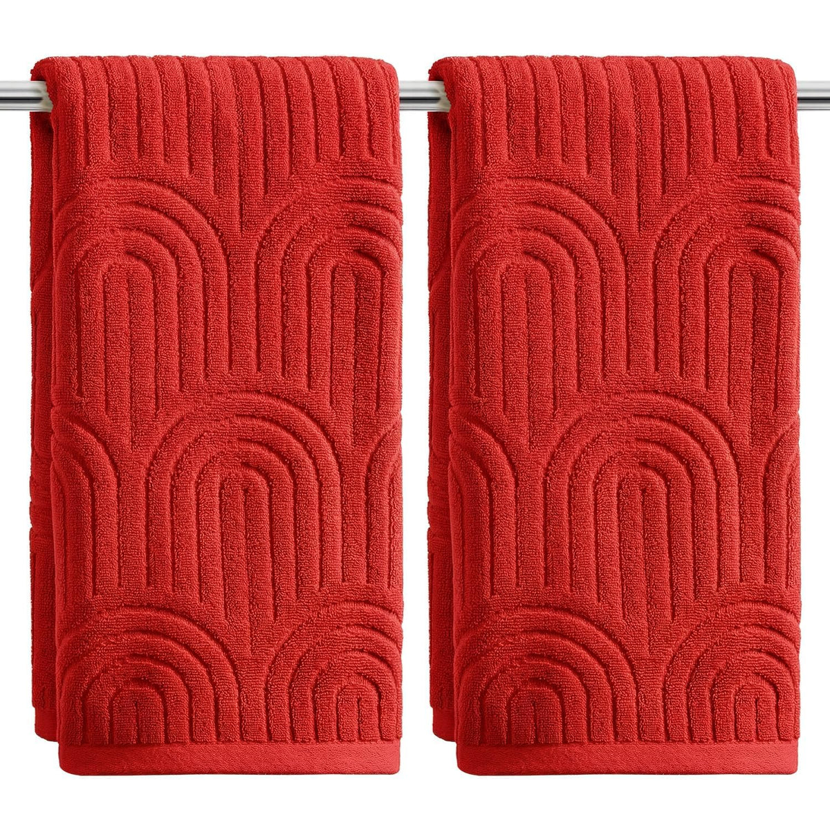 Artoid Mode 2 Pcs Caramel 3D Arched Stripes Jacquard Hand Towels for Bathroom, 100% Cotton Soft Absorbent Bathroom Decor Towels, 13.7 x 29.5 Inch