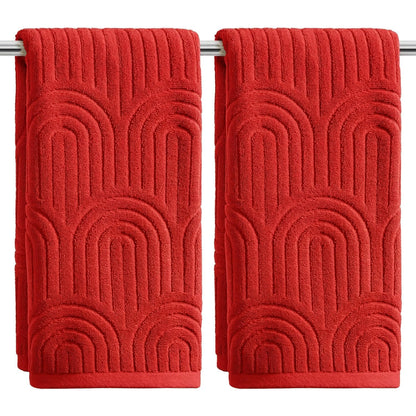 Artoid Mode 2 Pcs Caramel 3D Arched Stripes Jacquard Hand Towels for Bathroom, 100% Cotton Soft Absorbent Bathroom Decor Towels, 13.7 x 29.5 Inch