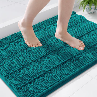 Grandaily Chenille Striped Bathroom Rugs 36x24, Extra Thick and Absorbent Bath Mats, Non-Slip Soft Plush Shaggy Shower Carpet, Machine Wash Dry, Bath Rug for Bathroom, (Large, Light Grey)