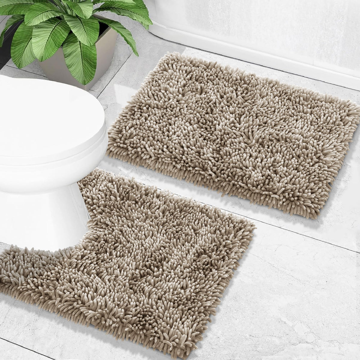 Yimobra Bathroom Rug Set 2 Piece, Luxury Shaggy Bath Mat Set with Non Slip Backing, Ultra Soft & Absorbent Mats for Bathroom Floor, Machine Washable, 31.5"x20"+24"x17", Dark Purple