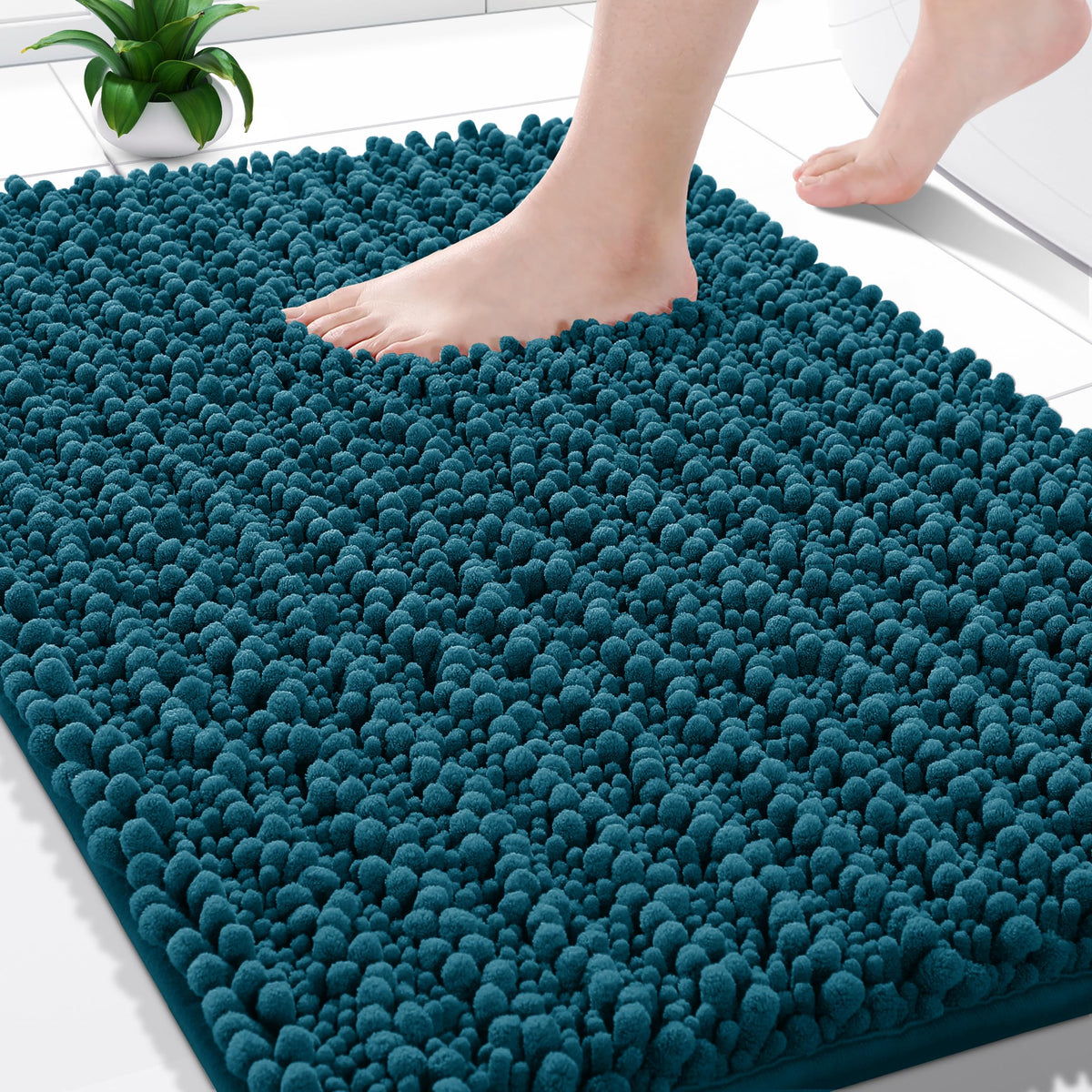 Yimobra Bathroom Rugs Non Slip Washable 32x20 Inch - Ultra Soft Absorbent Chenille Bath Mat, Quick Dry Shaggy Floor Carpet for Tub Shower, Gray Home Decor Accessories