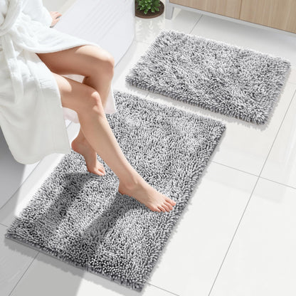 Yimobra Bathroom Rug Set 2 Piece, Luxury Shaggy Bath Mat Set with Non Slip Backing, Ultra Soft & Absorbent Mats for Bathroom Floor, Machine Washable, 31.5"x20"+24"x17", Dark Purple