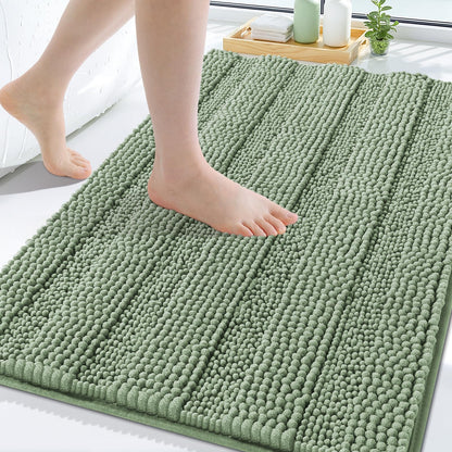 Grandaily Chenille Striped Bathroom Rugs 36x24, Extra Thick and Absorbent Bath Mats, Non-Slip Soft Plush Shaggy Shower Carpet, Machine Wash Dry, Bath Rug for Bathroom, (Large, Light Grey)