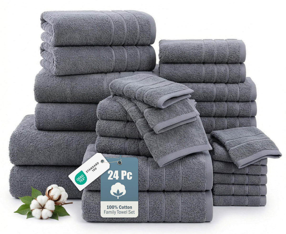 Casa Platino Towel Set Soft Absorbent Quick Dry 100% Cotton - Cool Grey