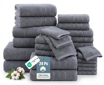 Casa Platino Towel Set Soft Absorbent Quick Dry 100% Cotton - Cool Grey