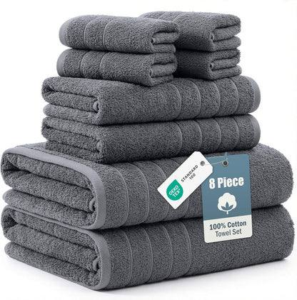 Casa Platino Towel Set Soft Absorbent Quick Dry 100% Cotton - Cool Grey