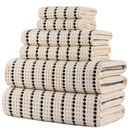 POLYTE 430 GSM Poly Blend Microfiber Quick Dry Waffle Bath Towel Set of 6