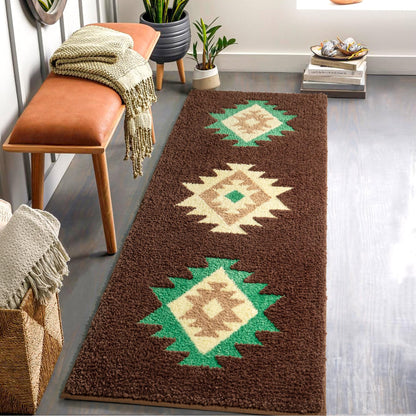 DEXDE Black Bathroom Rugs 20x32 Aztec Boho Long Western Plush Bath Mats