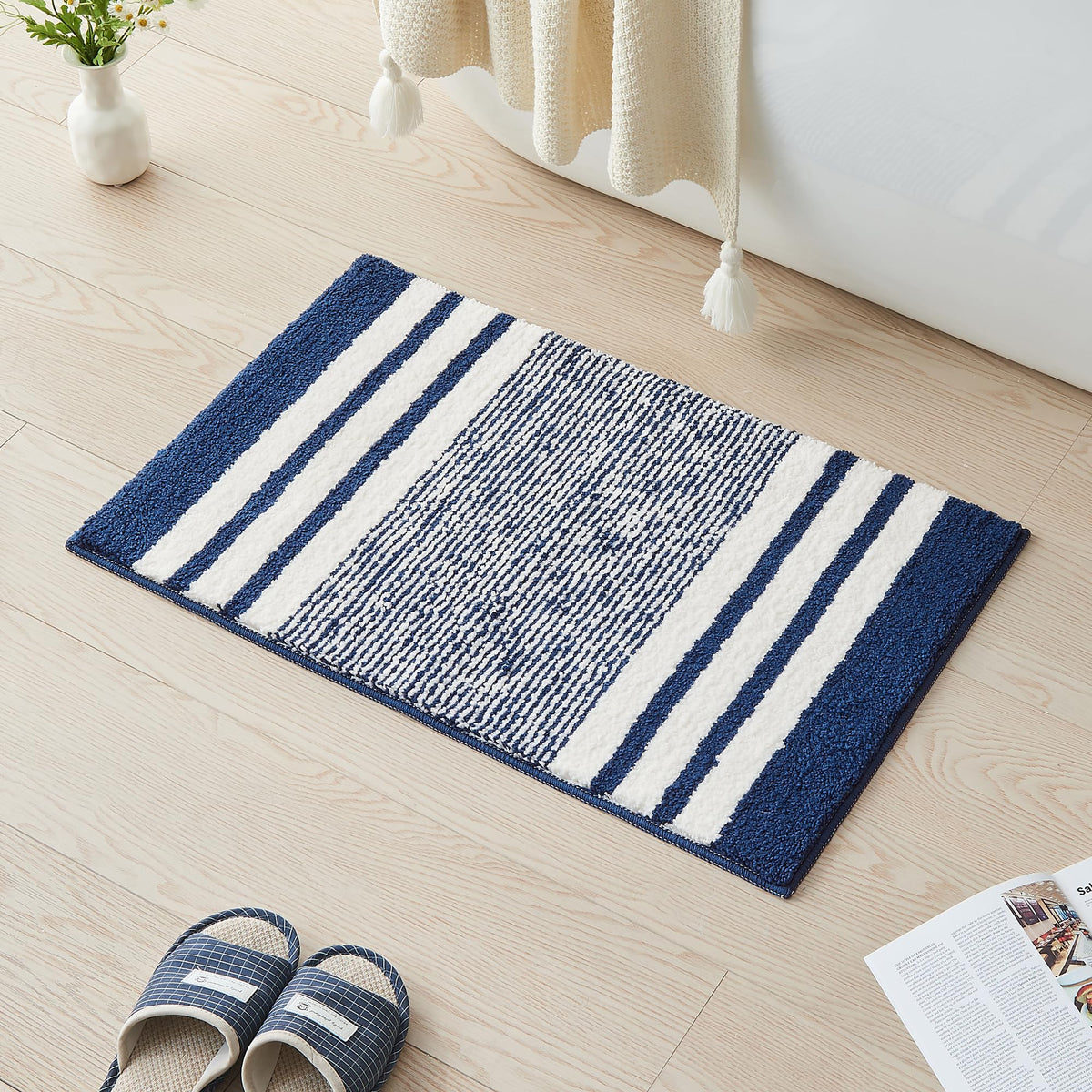 CozeCube Navy Blue Bath Mat 24"x16" Non Slip Washable Rug