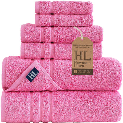 Hawmam Linen Cream 6 Piece Bath Towels Set for Bathroom Original Turkish Cotton Soft, Absorbent and Premium 2 Bath Towels, 2 Hand Towels, 2 Washcloths (Sea Salt)