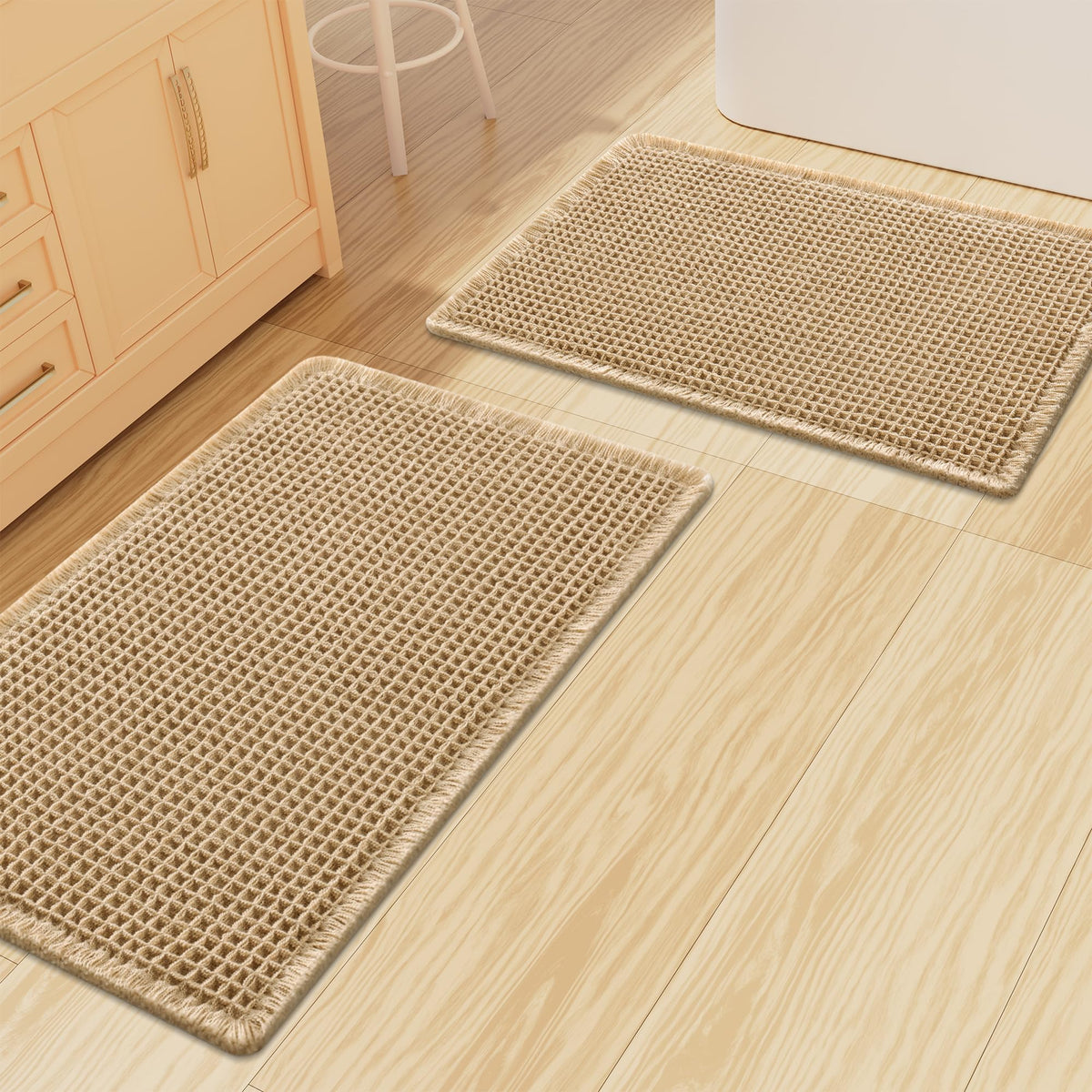 Smiry Waffle Bathroom Rugs Sets 2 Piece (30x20+24x16, Brown)