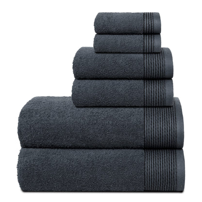 Belizzi Home 100% Cotton Ultra Soft 6 Pack Towel Set, Contains 2 Bath Towels 28x55 inchs, 2 Hand Towels 16x24 inchs & 2 Washcloths 12x12 inchs, Compact Lightweight & Highly Absorbant - Black