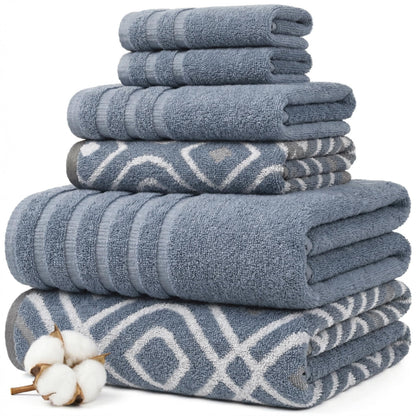 Modern Threads 6 Piece Bath Towel Set – Bathroom Set with 2 Bath Towels, 2 Hand Towels, and 2 Wash Cloths – 100% Cotton, Super Absorbent & Extra Soft – Reversible Floral Trail (Navy)