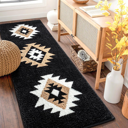 DEXDE Black Bathroom Rugs 20x32 Aztec Boho Long Western Plush Bath Mats