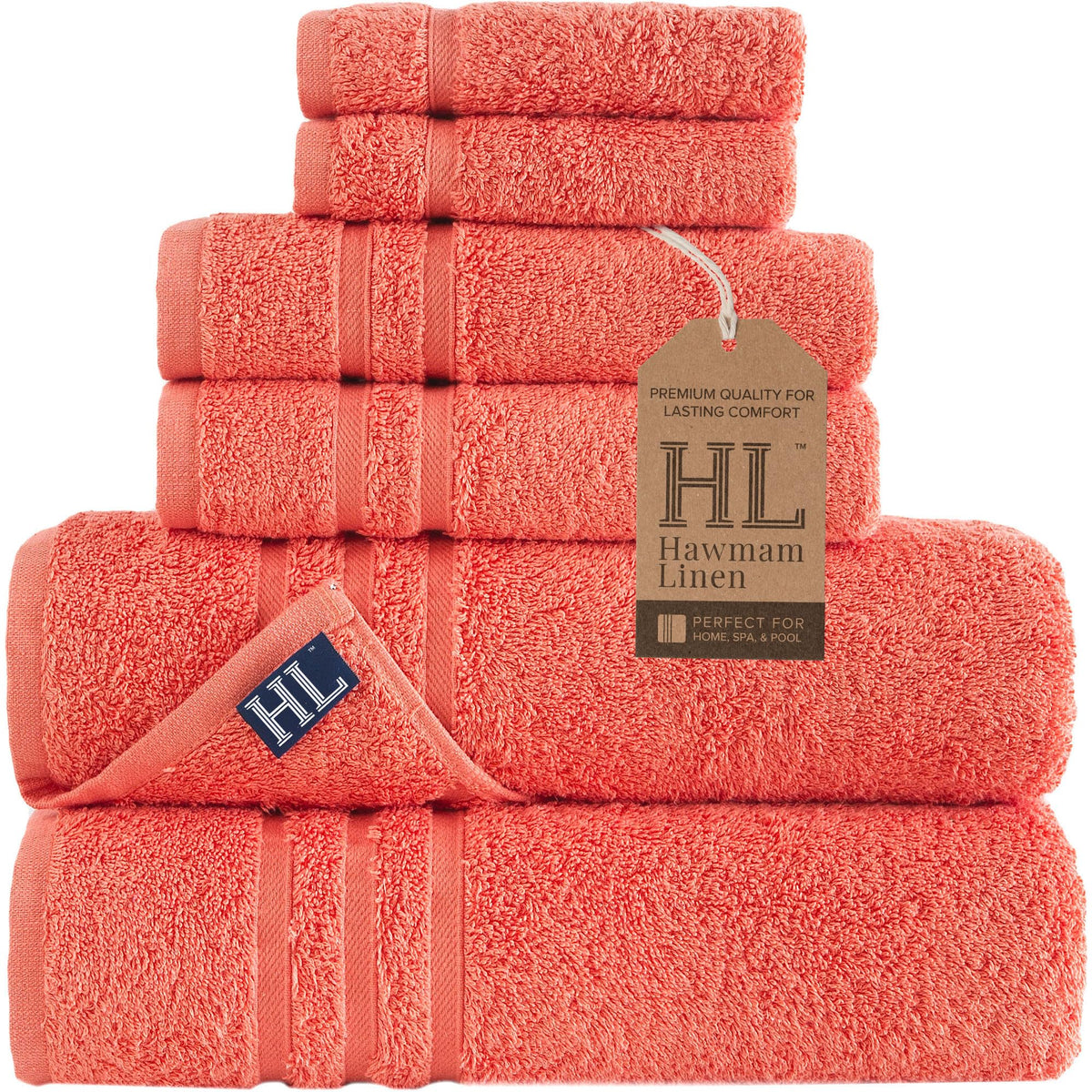 Hawmam Linen Cream 6 Piece Bath Towels Set for Bathroom Original Turkish Cotton Soft, Absorbent and Premium 2 Bath Towels, 2 Hand Towels, 2 Washcloths (Sea Salt)