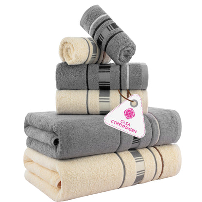 CASA COPENHAGEN Solitaire 6 Pieces Towel Set- Midnight Black, 600 GSM 2 Bath Towel 2 Hand Towel 2 Washcloth, Designed in Denmark Made of Soft Egyptian Cotton for Bathroom, Kitchen & Shower