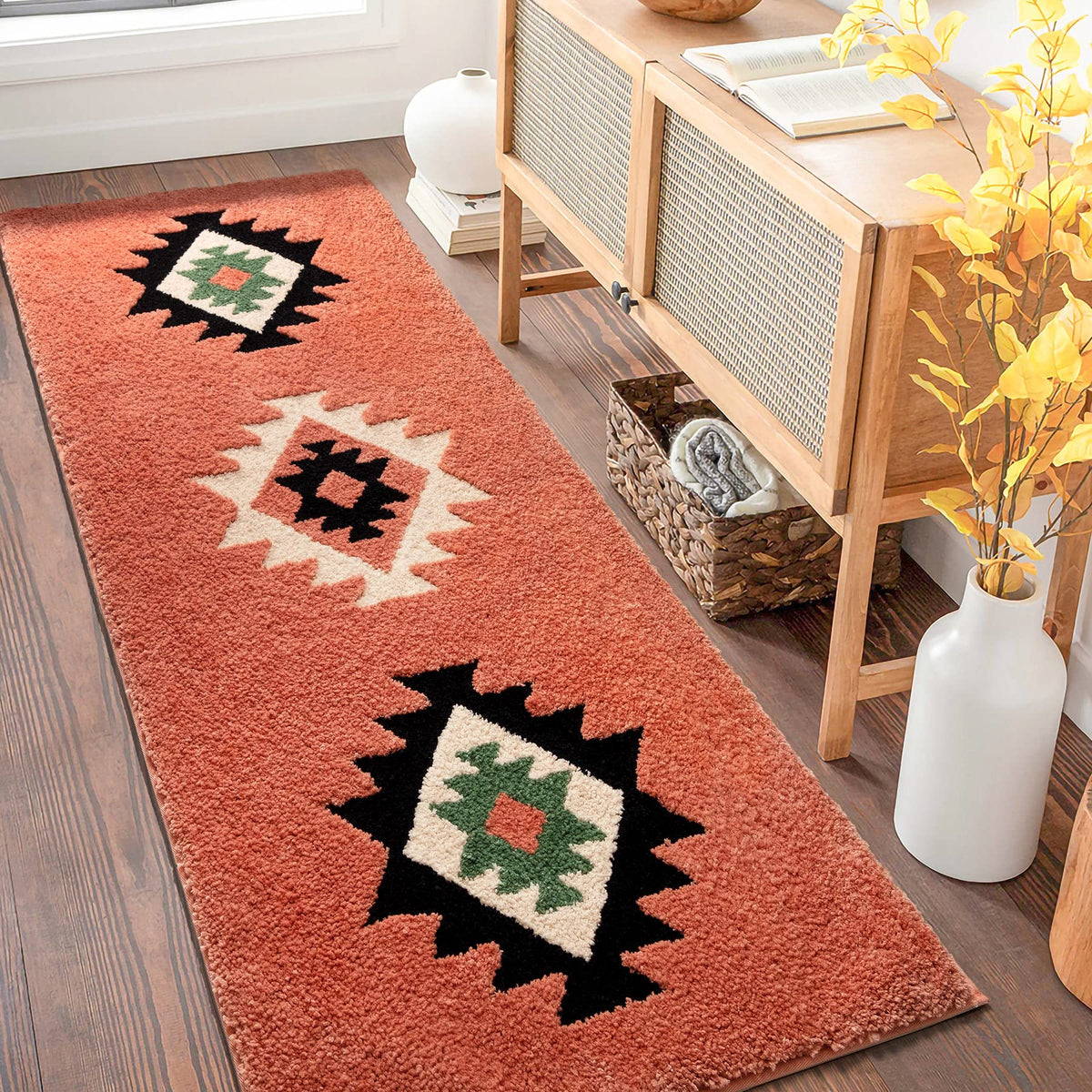 DEXDE Black Bathroom Rugs 20x32 Aztec Boho Long Western Plush Bath Mats