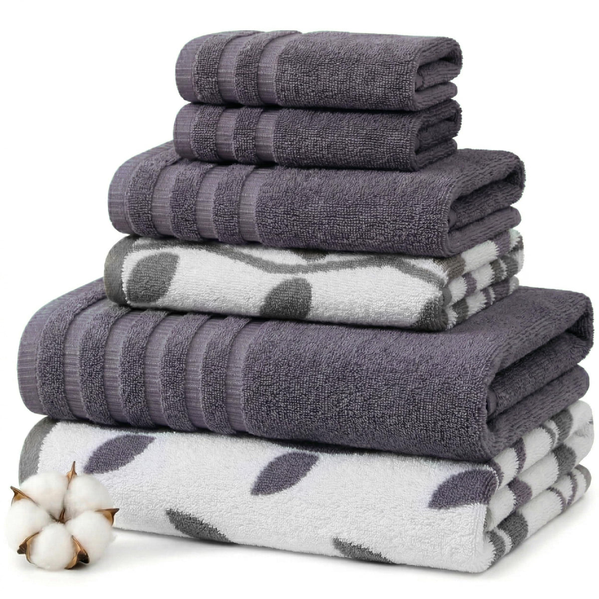 Modern Threads 6 Piece Bath Towel Set – Bathroom Set with 2 Bath Towels, 2 Hand Towels, and 2 Wash Cloths – 100% Cotton, Super Absorbent & Extra Soft – Reversible Floral Trail (Navy)